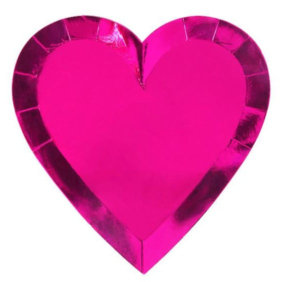 pink foil heart paper plate