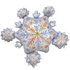 A holographic gold and silver snowflake-shaped mylar balloon.