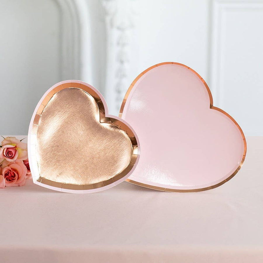 Large Heart Shaped Rose Gold and Pink Paper Plate