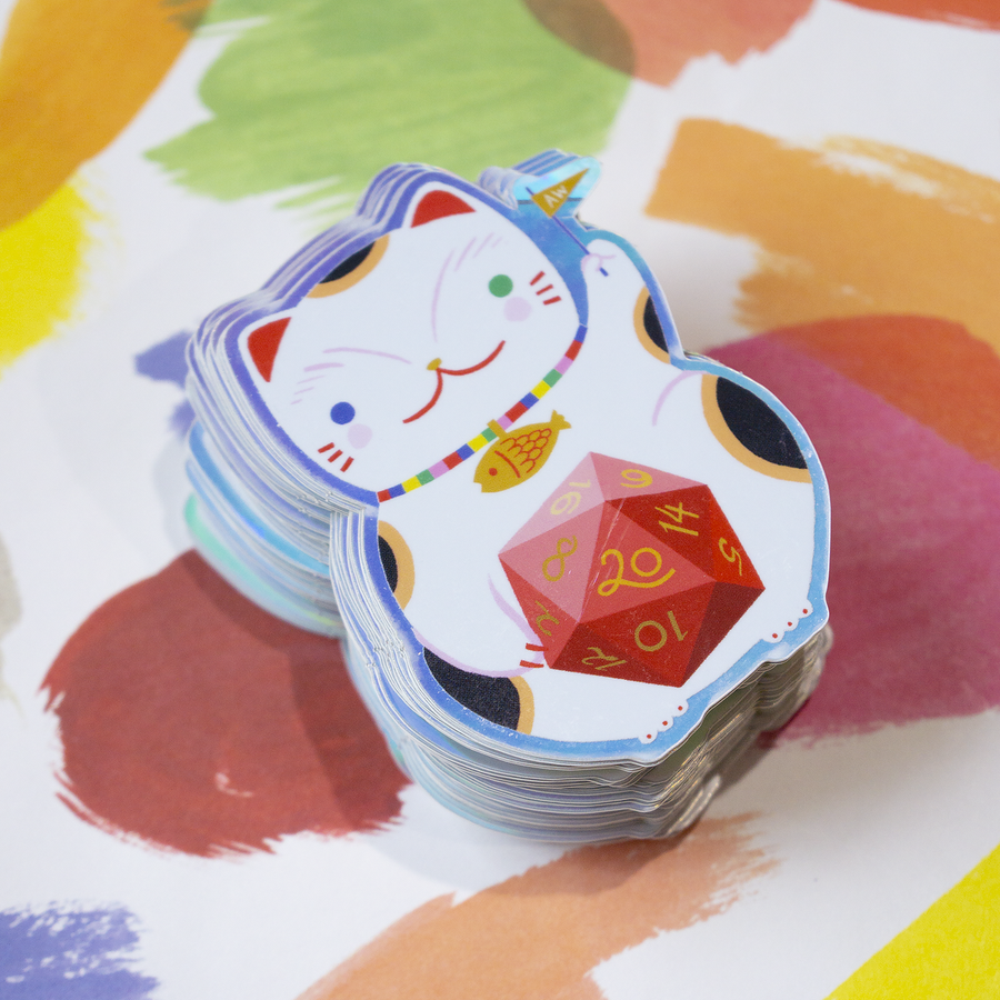 Maneki-Neko Lucky Cat Holographic Vinyl Sticker