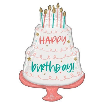 Mint and Coral Happy Birthday Cake Balloon