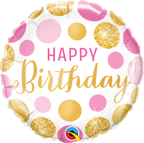 pink gold polka dots happy birthday balloon