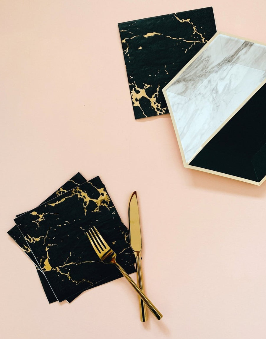 black white and gold marble tableware