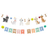 A colorful party garland with illustrations of various puppies, bones, and text reading 'PAWTY TIME'.