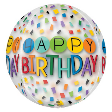Rainbow Confetti Clear Birthday Orb Balloon