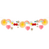 A colorful garland featuring a variety of decorations including stars, hearts, and cherries with a rainbow icon theme, predominantly in pink, yellow, and green colors.