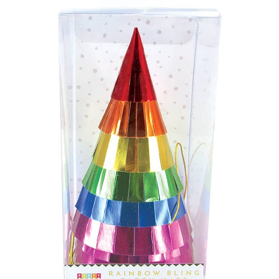 Rainbow Foil Fringe Party Hats