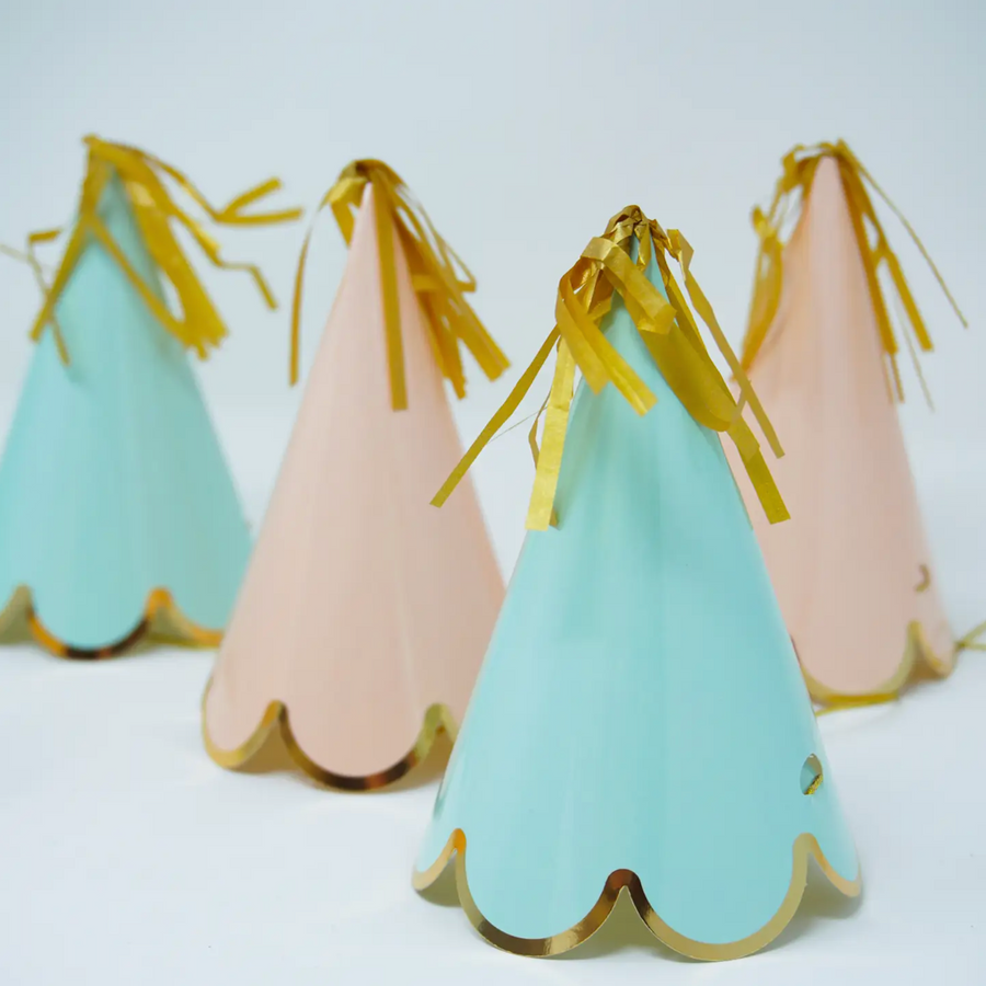 Scalloped Mint and Pink Party Hats