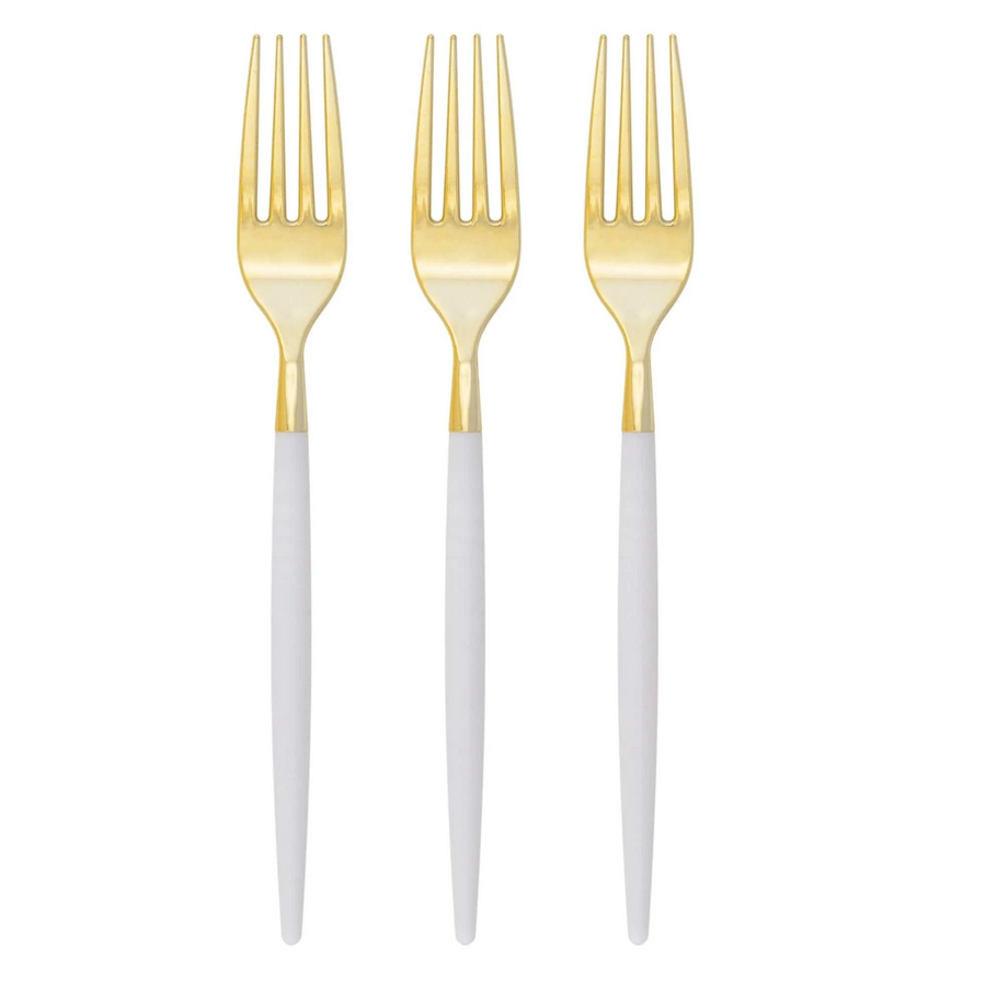 White & Gold Plastic Forks Set