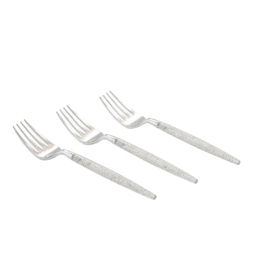 Silver Glitter Plastic Mini Forks