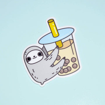 Sloth Loves Bubble Tea Vinyl Sticker