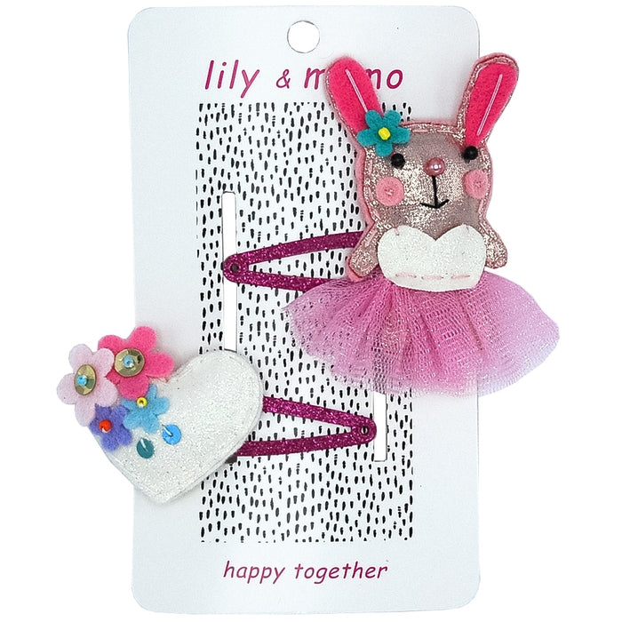 Tutu Bunny and Heart Hair Clips
