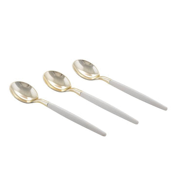 White and Gold Plastic Mini Spoons