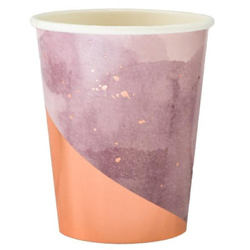 purple and rose gold paper cups