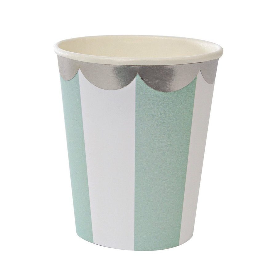 mint white striped silver scalloped paper cups 