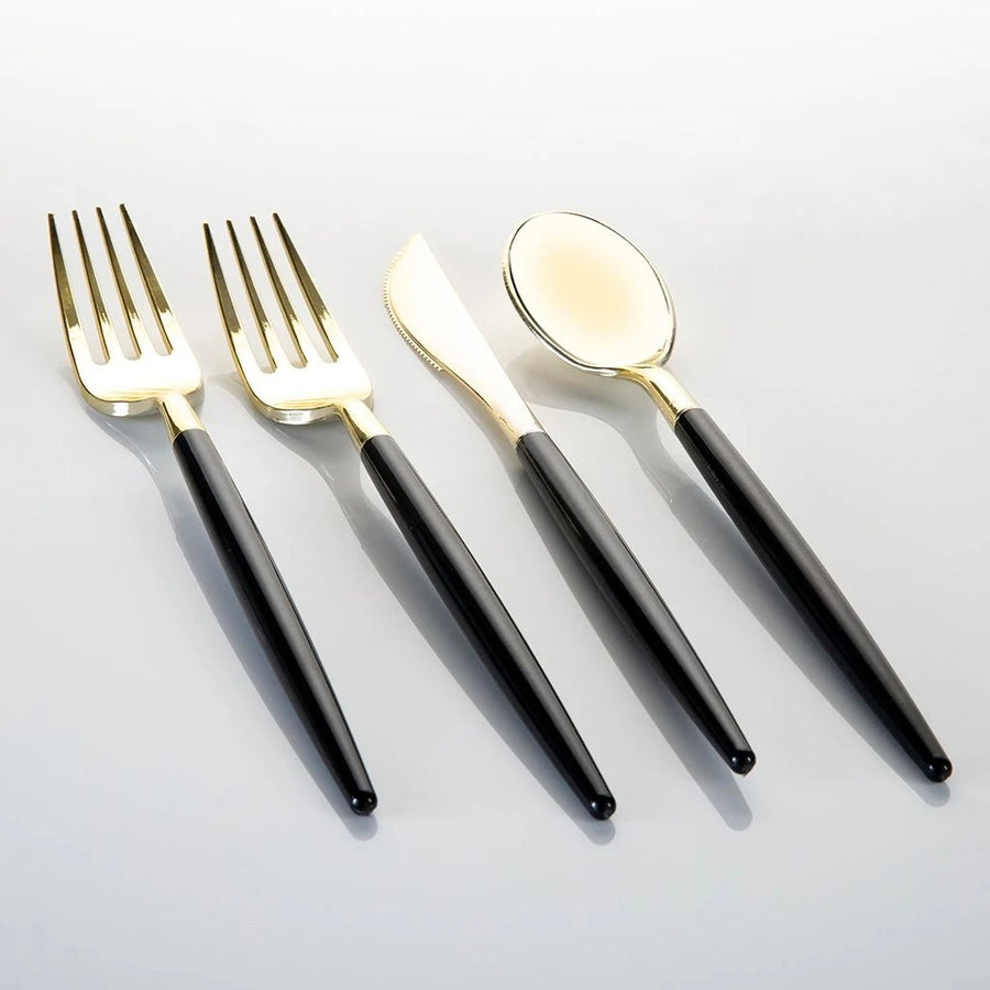 Black & Gold Plastic Cutlery Set