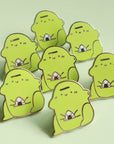 blob frog enamel pin holding rice ball