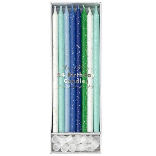 blue green white glitter candles