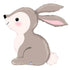 A gray bunny-shaped balloon with a smiling face, depicted in a sitting position with its ears perked up and a white tail.