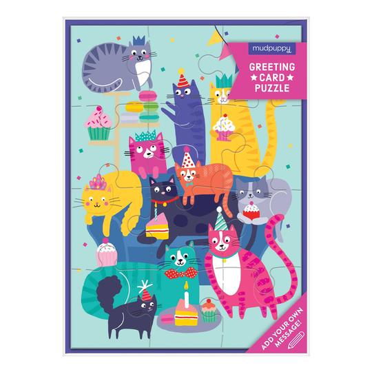Cat Party Puzzle Greeting Card