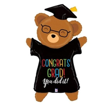 glasses brown bear congrats grad cap gown
