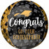 A round balloon with a 'Congrats On Your Achievement!' message and a graduation cap and stars illustration on a background with stars and a graduation cap.