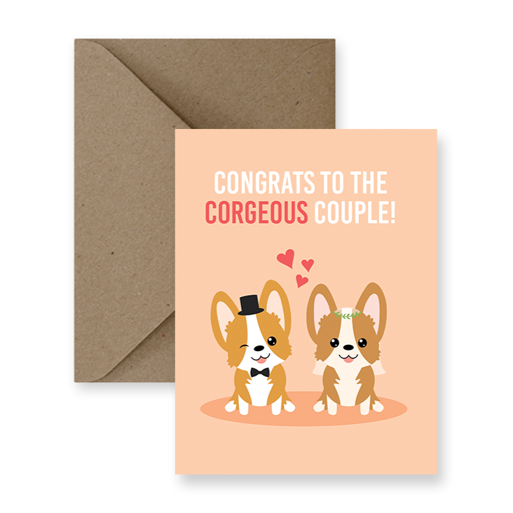 congrats to the corgeous couple corgi wedding greeting card