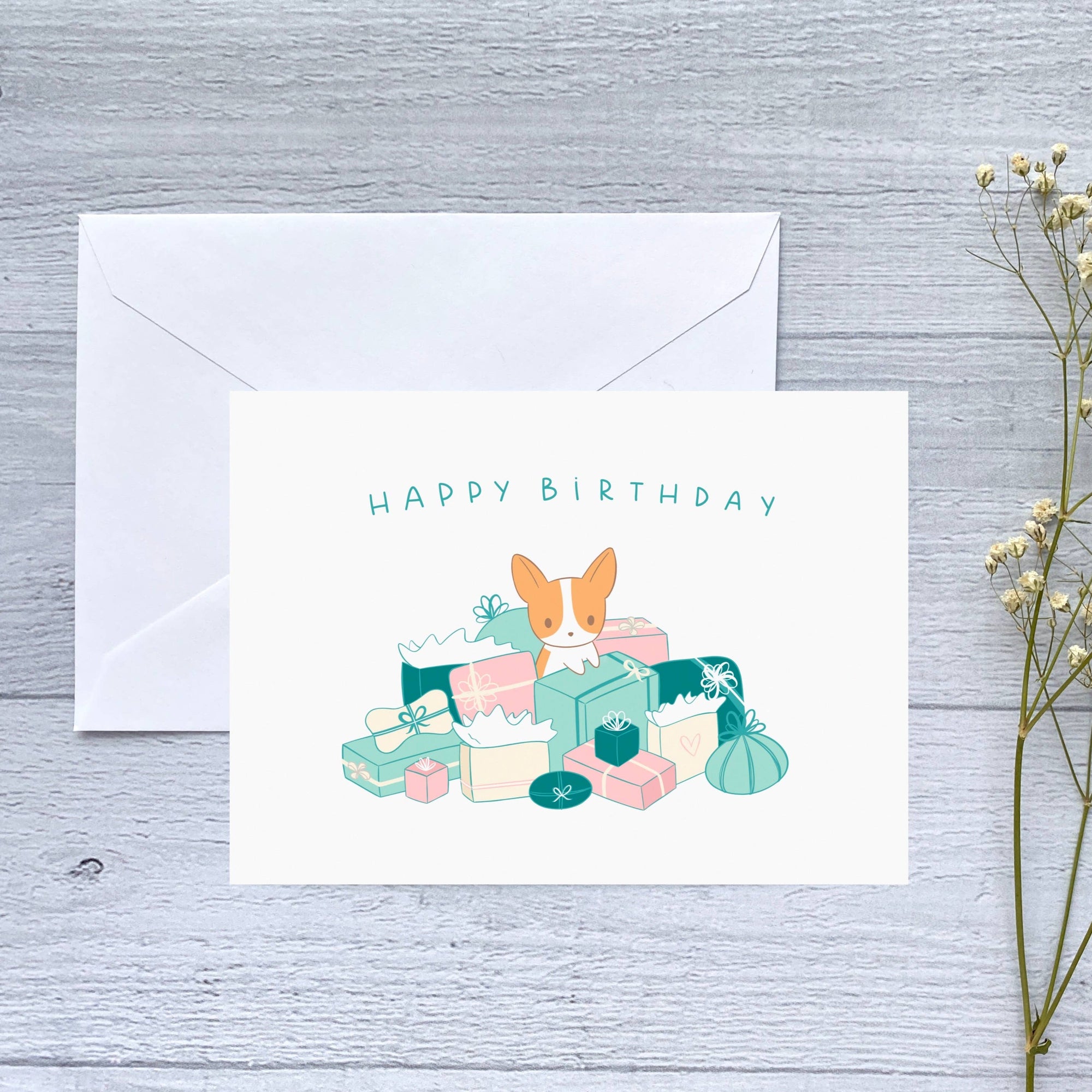 Corgi Birthday Present Pile Card