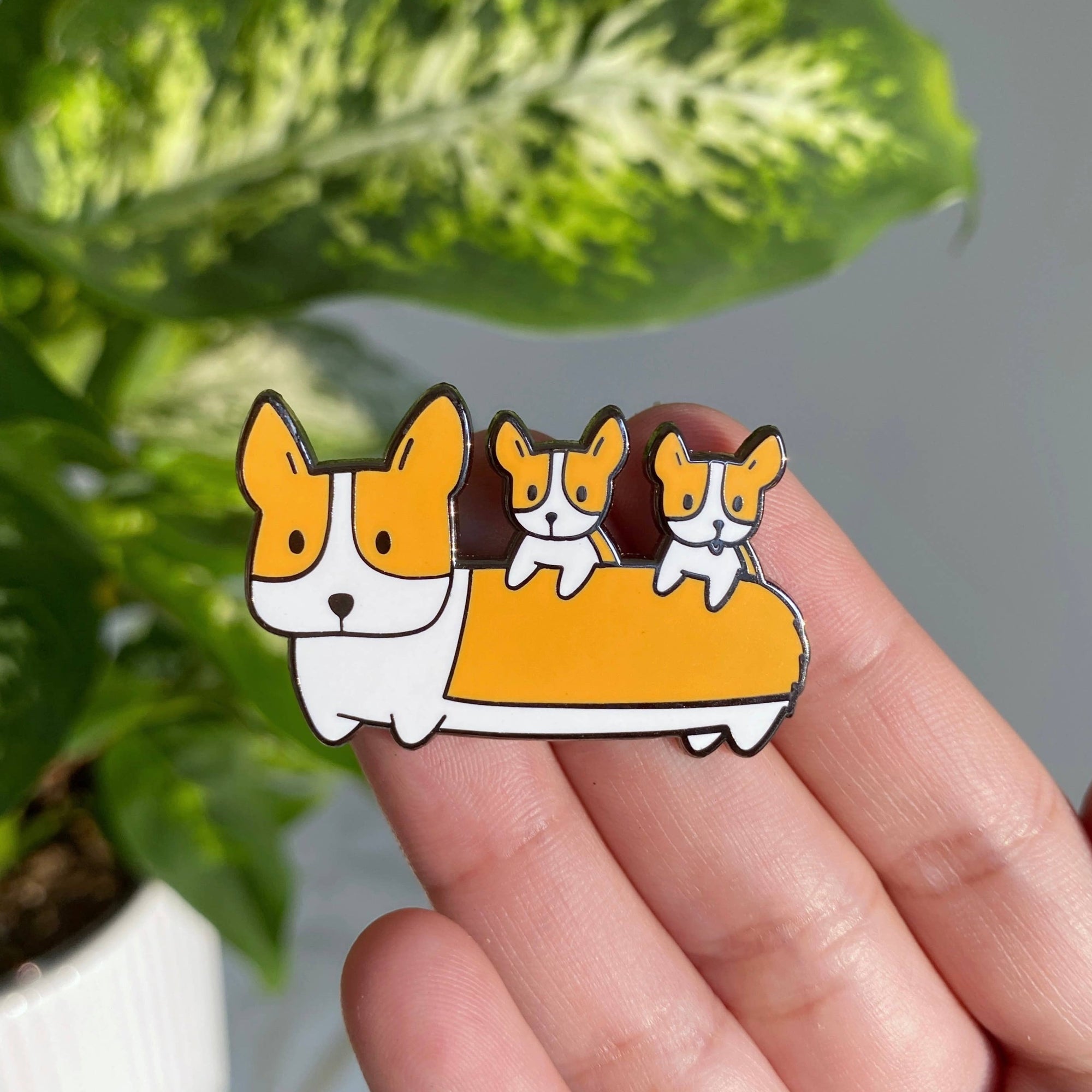 Corgi with Puppies Enamel Pin