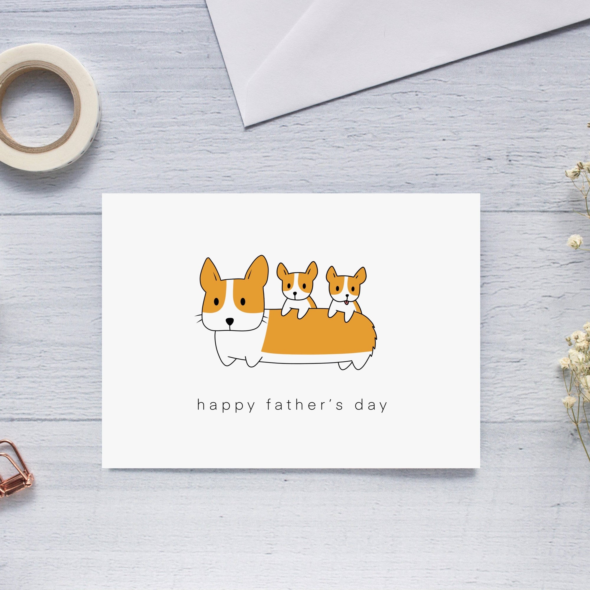 Father's Day Corgi Puppies Greeting Card