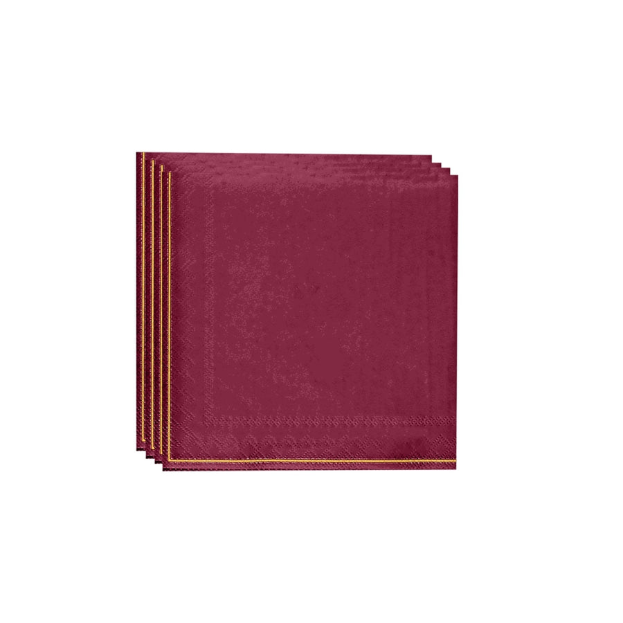 Cranberry with Gold Stripe Beverage Napkins