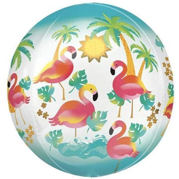 tropical flamingo sun round balloon