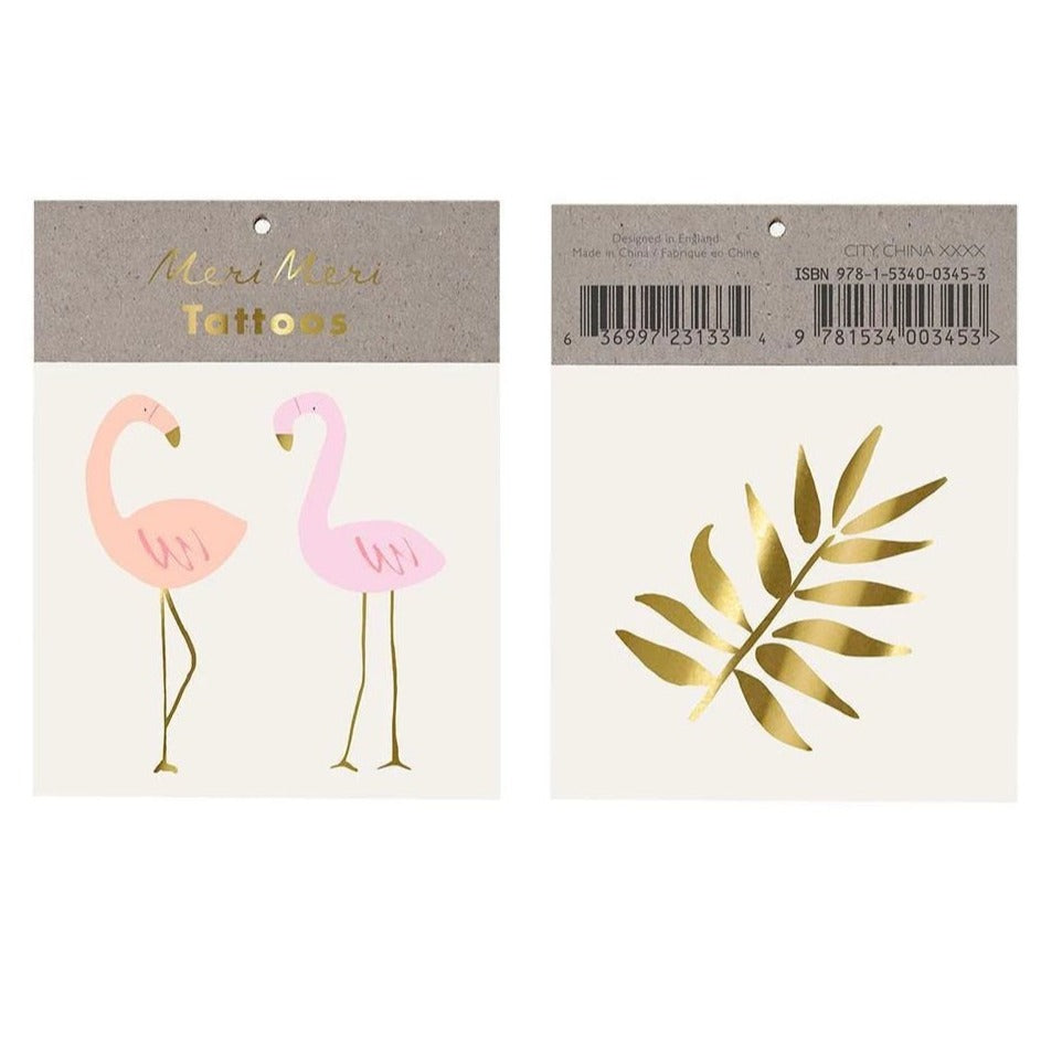 pink flamingo gold leaf tattoos