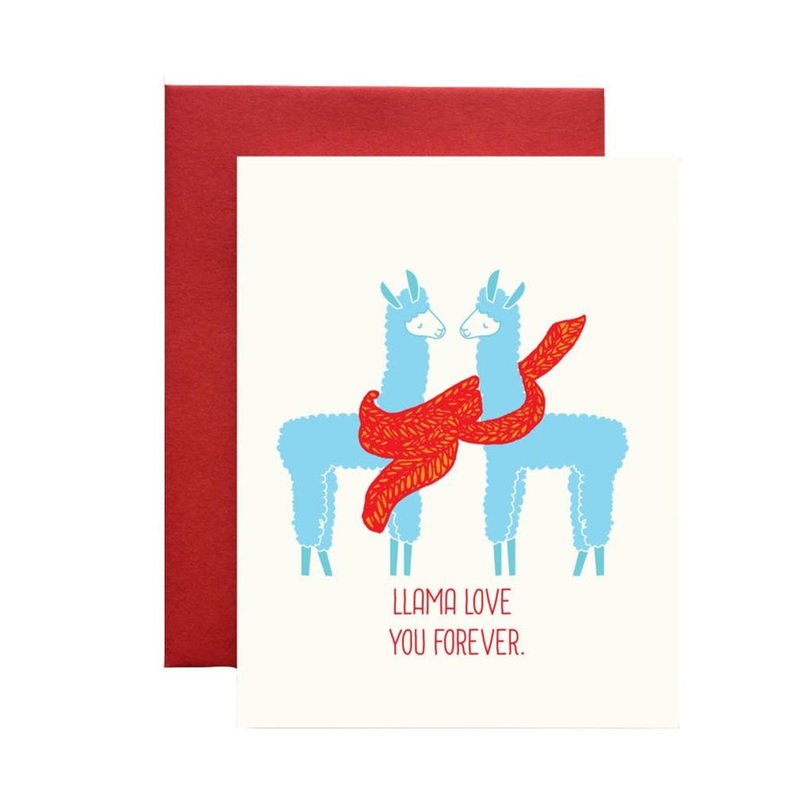 llama love you forever blue and red greeting card