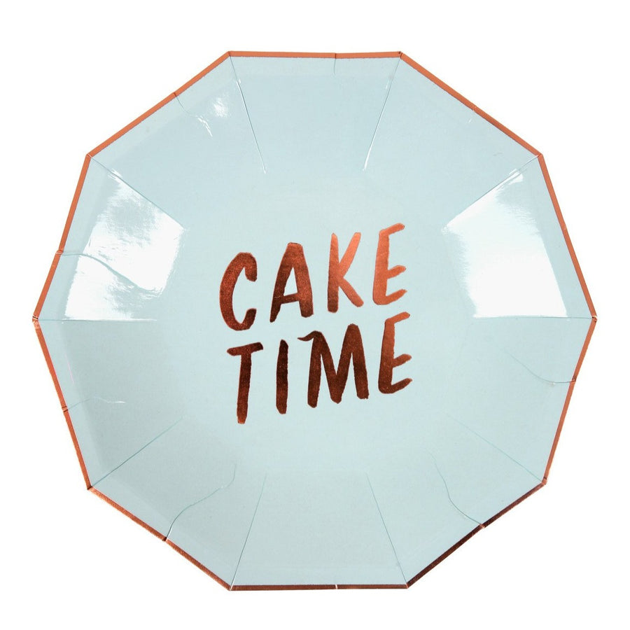 light blue cake time paper plate