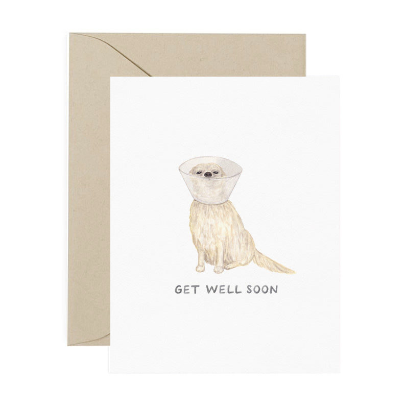 dog cone get well soon greeting card