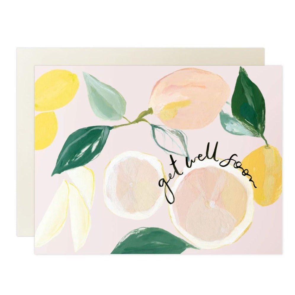 lemon pink &amp; yellow get well soon greeting card