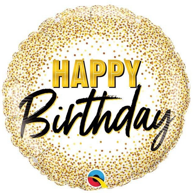 gold glitter round happy birthday balloon