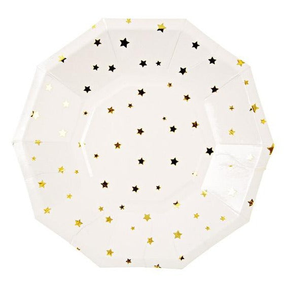 white and gold star paper plates