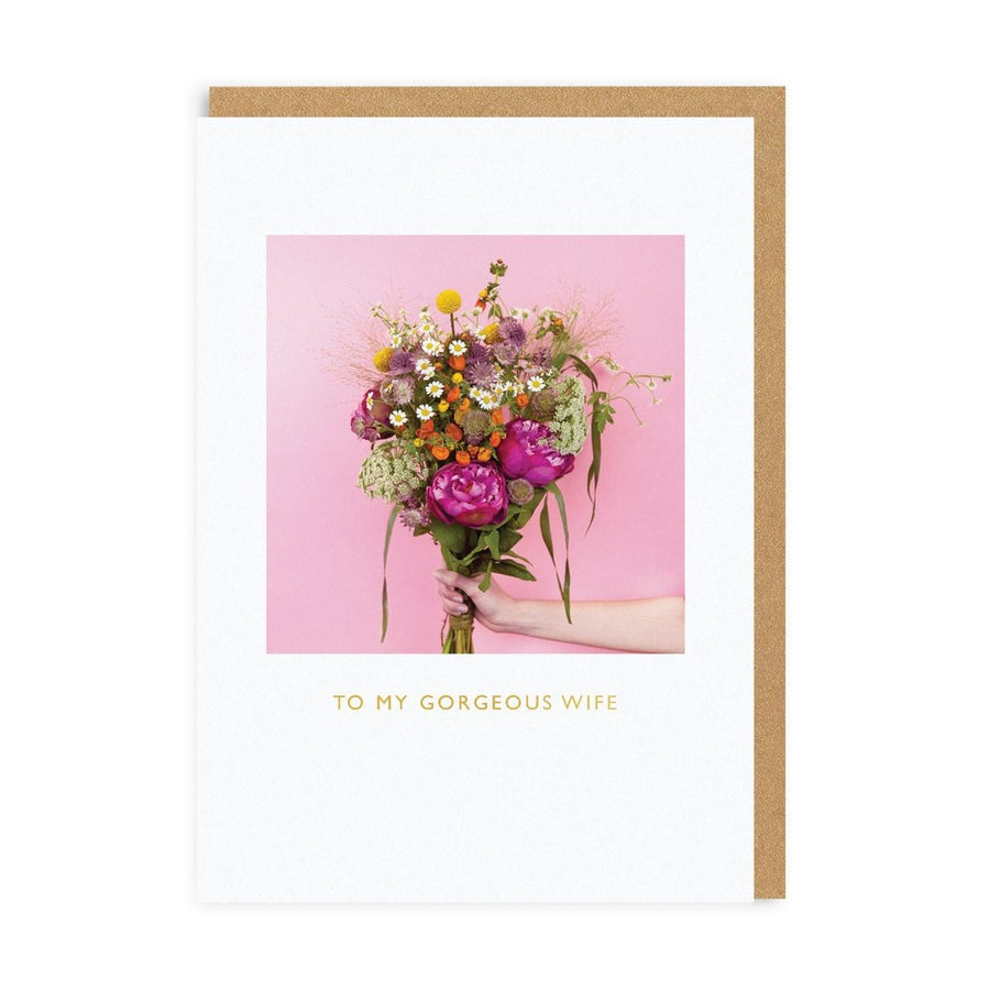 floral bouquet to my gorgeous wife greeting card