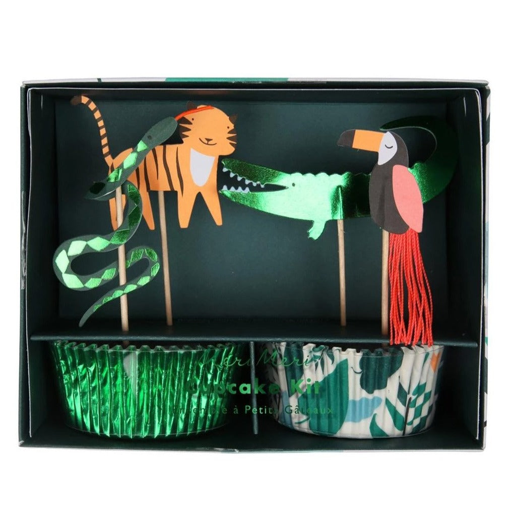 jungle animal snake tiger crocodile toucan cupcake topper set