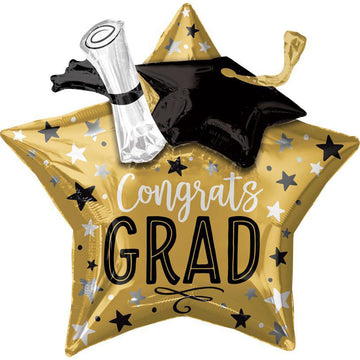 gold star balloon with cap and diploma