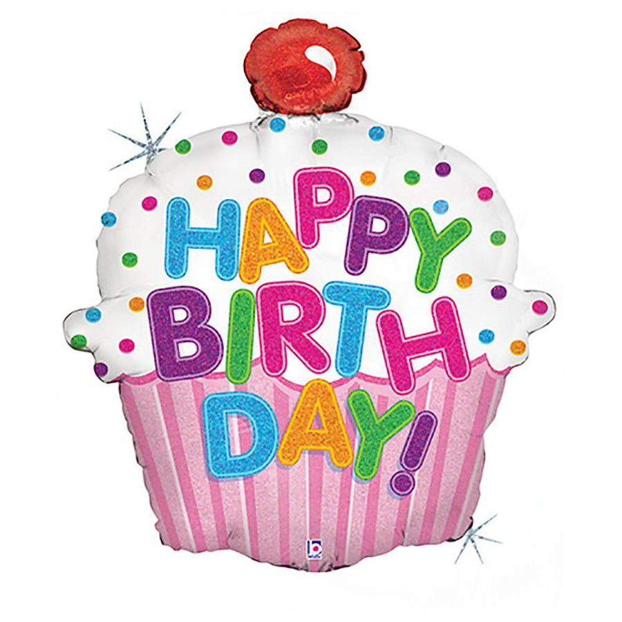 holographic happy birthday cupcake balloon