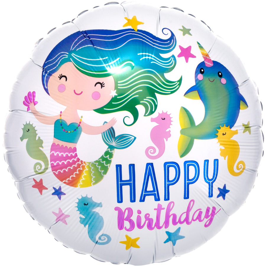 mermaid narwhal seahorse birthday balloon