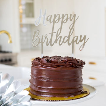 Silver Happy Birthday Cake Topper