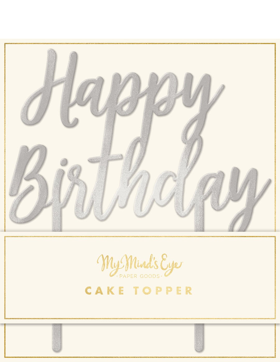 Silver Happy Birthday Cake Topper