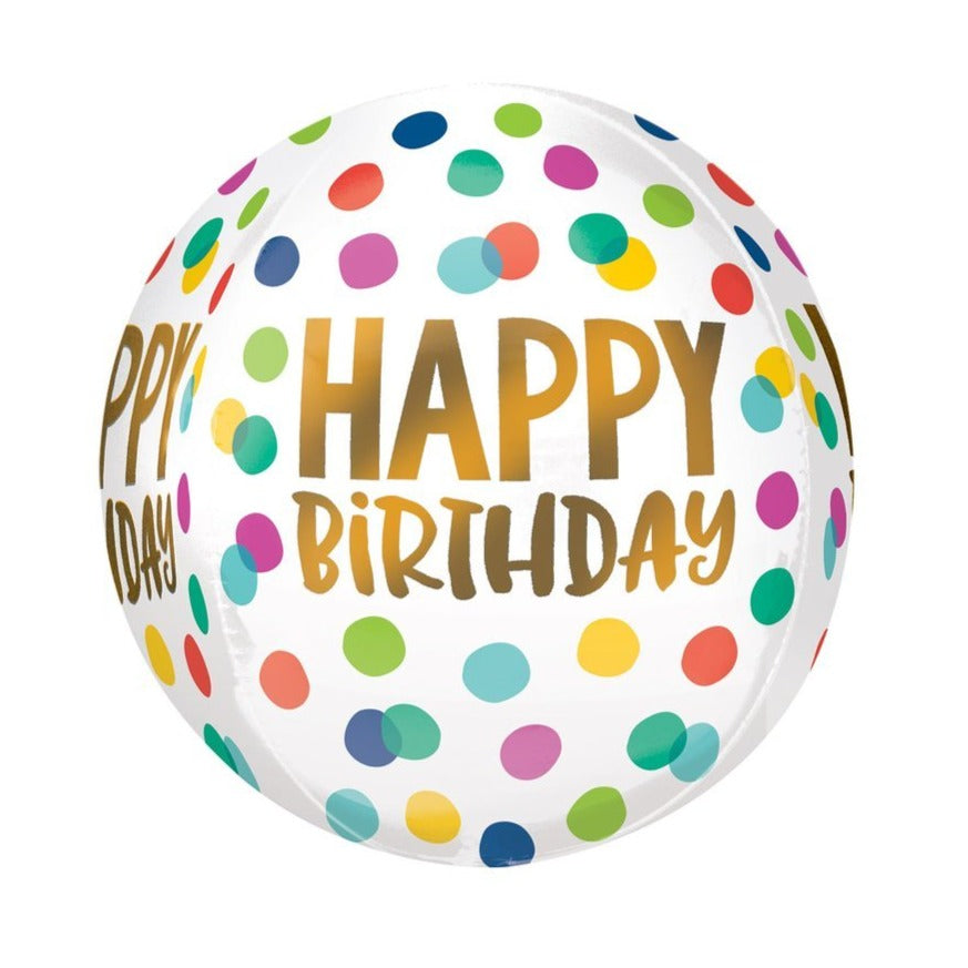 Happy Birthday Rainbow Dots Orb Balloon