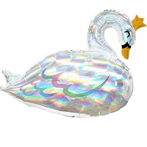 holographic swan balloon with crown
