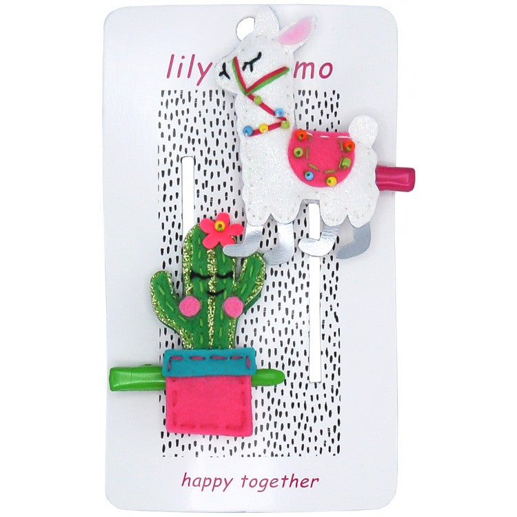 llama cactus hair clips