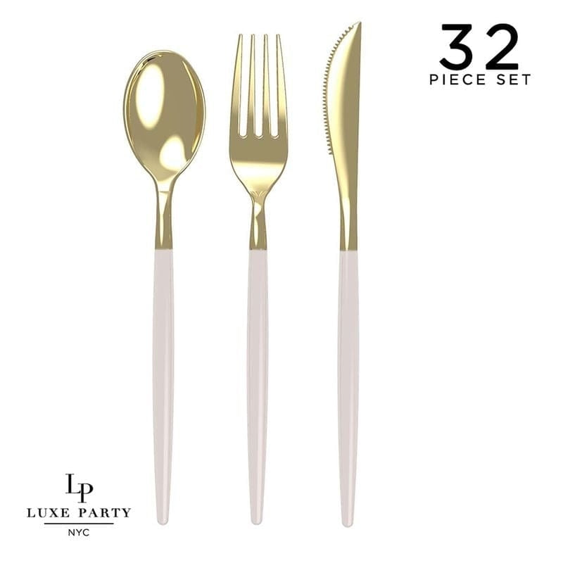 Linen & Gold Plastic Cutlery Set